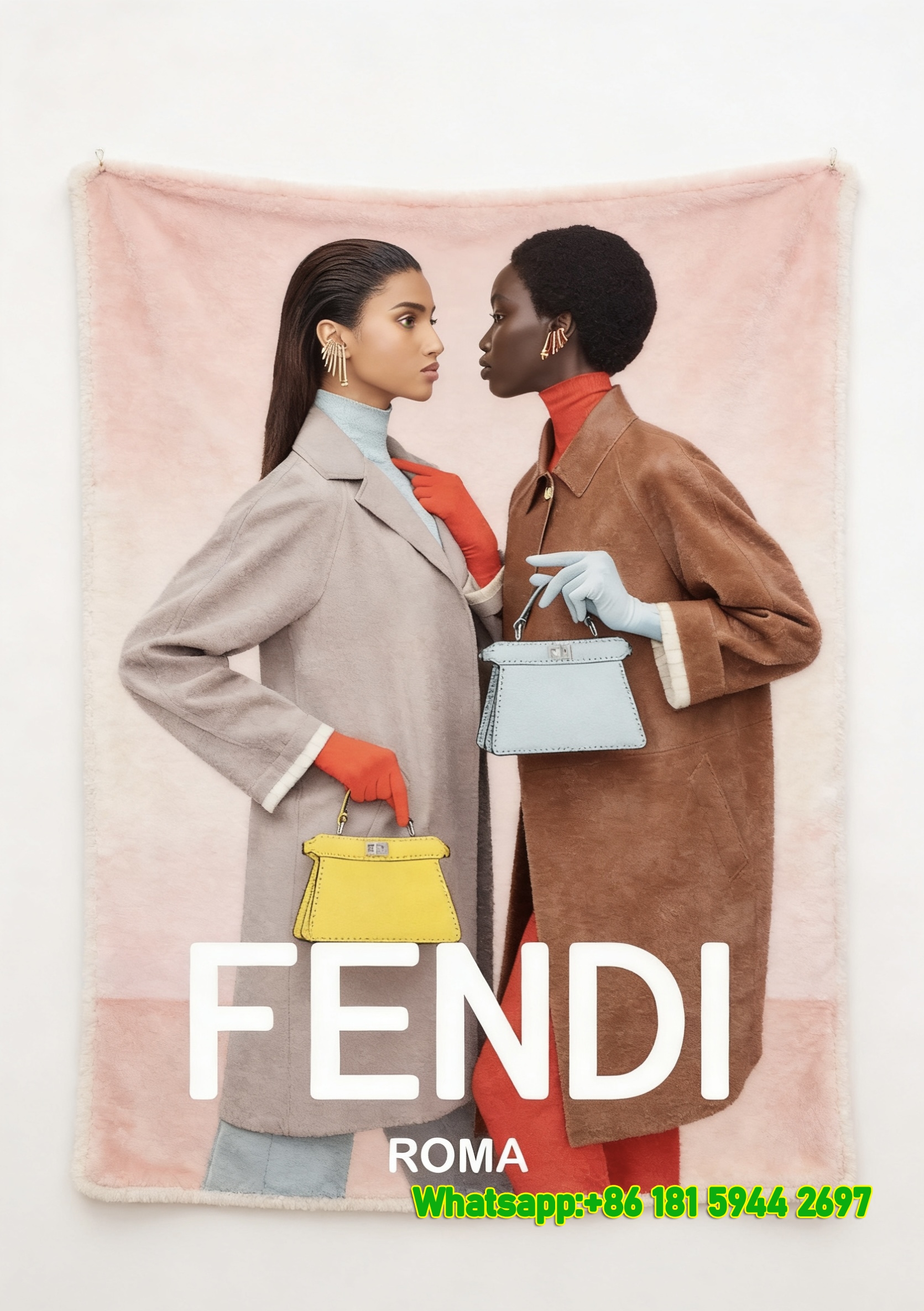Fendi Yellow & Light Blue Flannel Sofa Throw Blanket IMG_9540